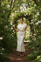 Cream two-piece set lifestyle shot in garden