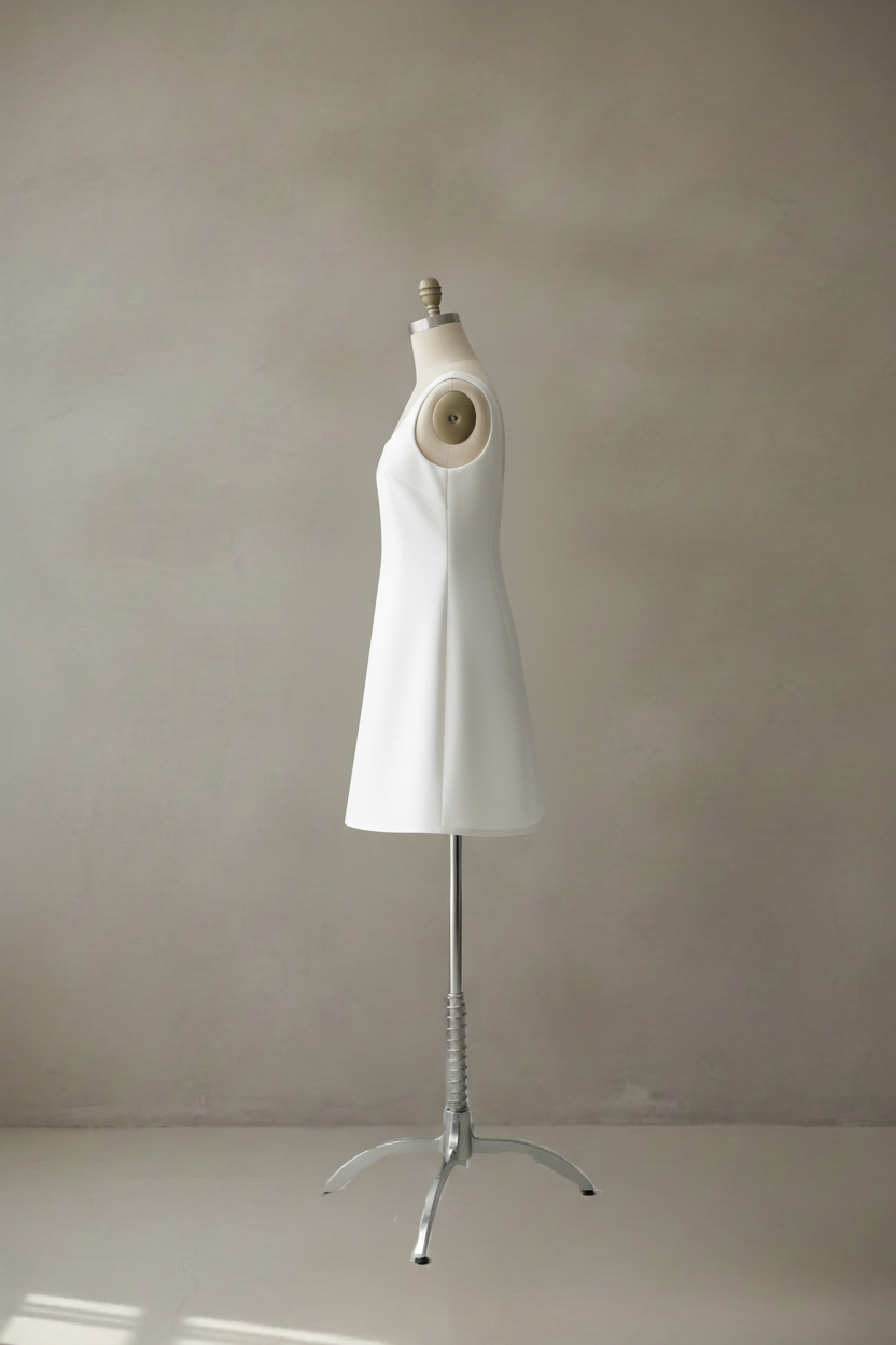 White dress side view on mannequin