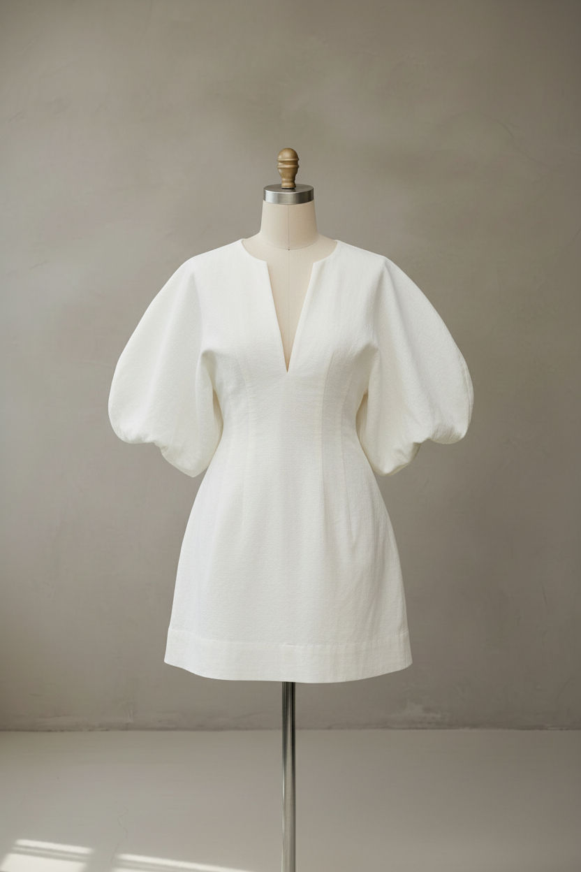 White puff sleeve dress on mannequin